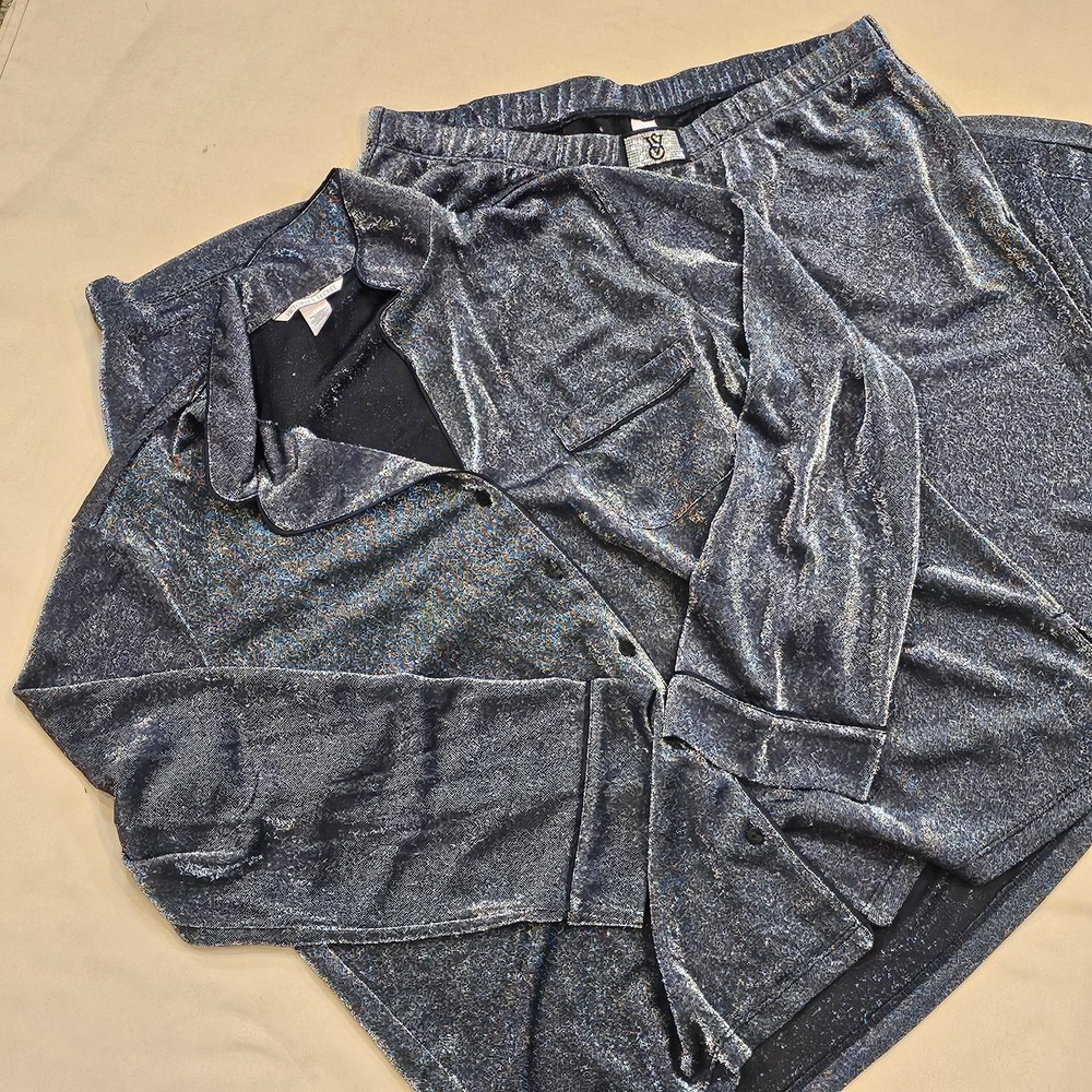 Victoria's Secret Black Metallic Pajama Set Long Sleeve Shirt Elastic Waist Sz L